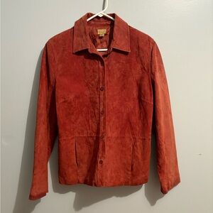 Red Suede Jacket Women’s XL Caslon Leather Lined Vintage Rust Button Down Coat